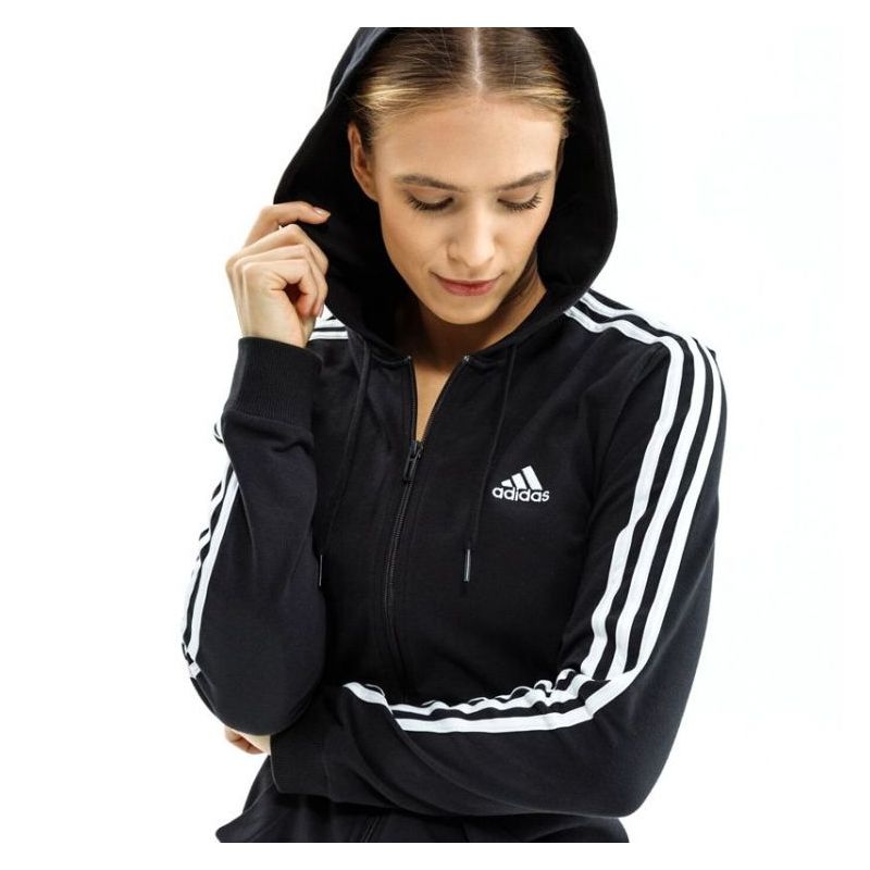 ESSENTIALS 3-STRIPES ženska majica s kapuljačom na patent crna Cijena Akcija